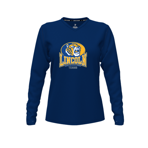 [FTLVCFNV-FYXS-LOGO3] Decker Comfort T-Shirt (Female Youth XS, Navy, V Neck, Logo 3, Long Sleeve)