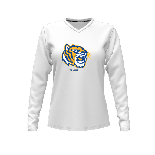 [FTLVCFWH-FYXS-LOGO2] Decker Comfort T-Shirt (Female Youth XS, White, V Neck, Logo 2, Long Sleeve)